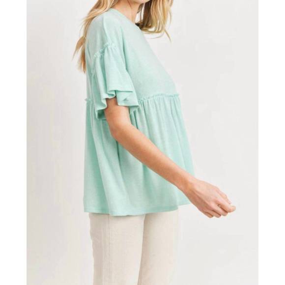 NEW CHERISH bell sleeves round neck peplum knit top in mint - Picture 2 of 3